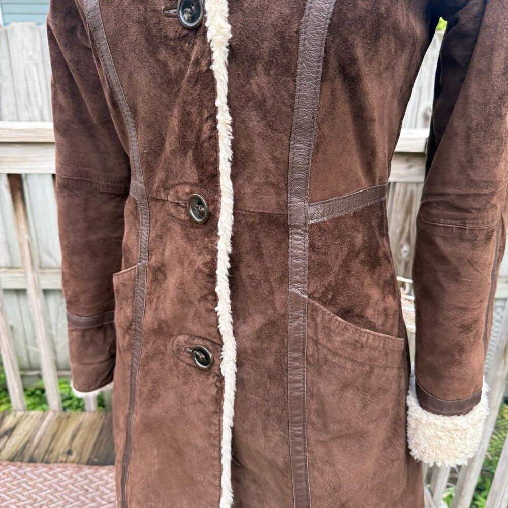 Y2K H&M Brown Faux Suede Faux Shearling Winter Women’s Coat Jacket - Picture 3 of 5